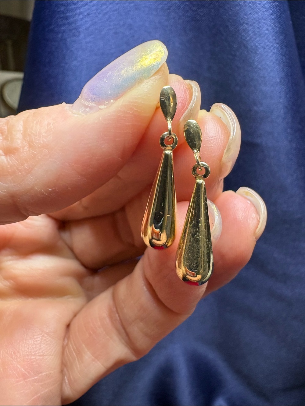 Earrings Solid 14K Gold Teardrop Drop Dangle Post - Picture 2 of 5